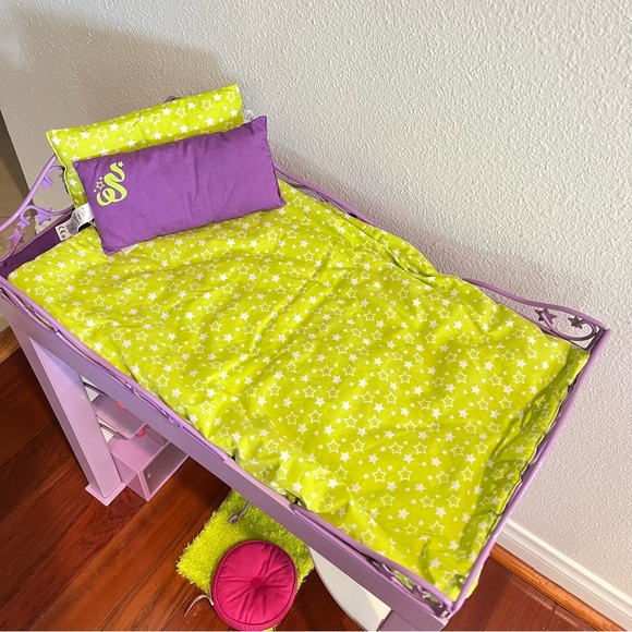 Doll Loft Bed Set with Hot Pink & Green Apple Linens ドール 人形 フィギュア Aukfa Full Size Loft Bed with Slide - Princess Castle Bed with